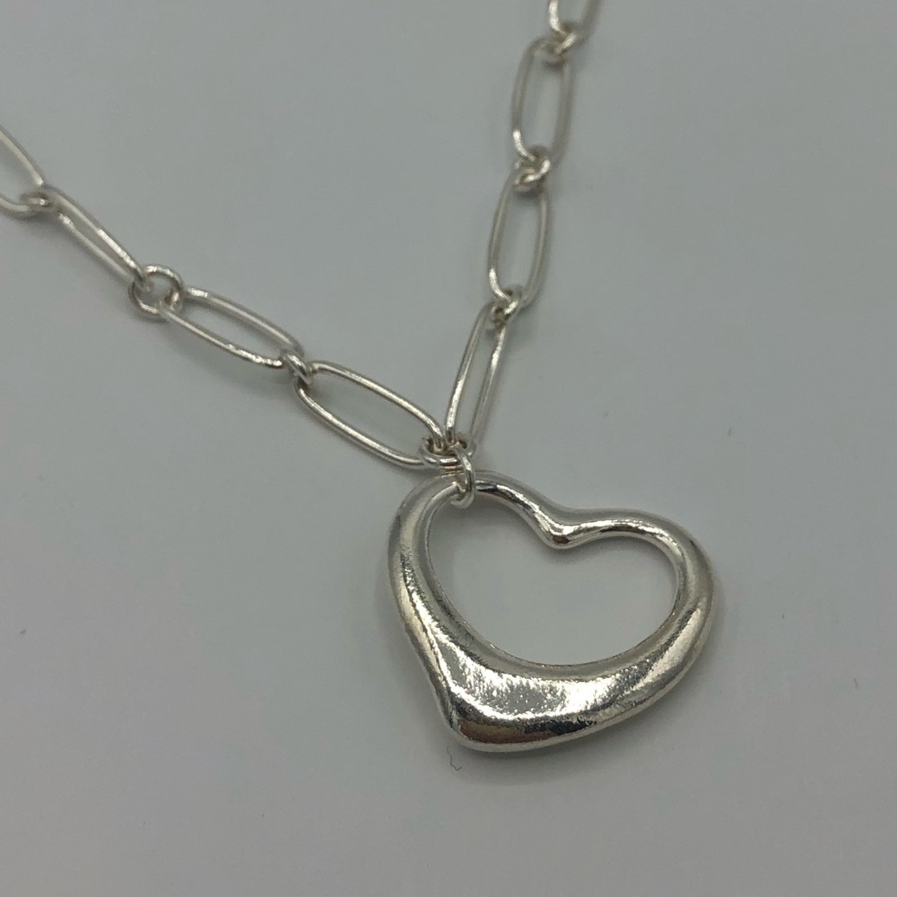 Sterling Silver Paper Clip Chain Heart Necklace - Picture 7 of 13